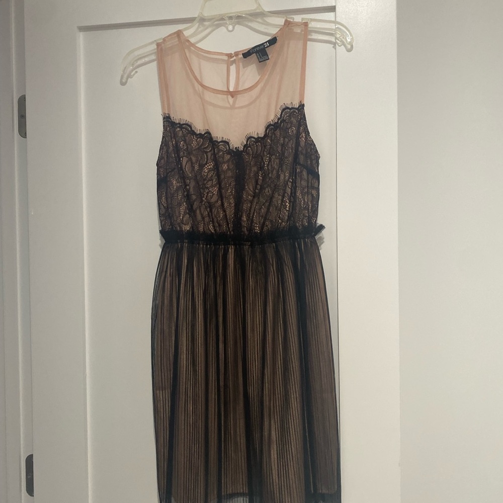 Black and Nude Lace Eyelash Mini Dress